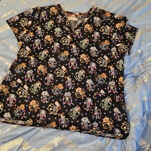 White Cross Nursing Top Animal Print Top Vetenarian Uniform